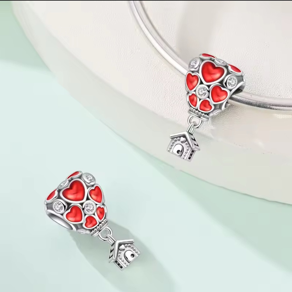 🌟S925 Sterling Silver House Hot Air Heart Balloon Charm - Picture 3 of 10